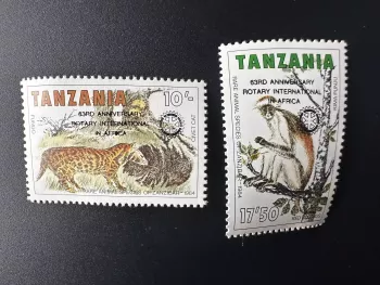 Tanzania 1988 Mi. 459 - 460 surchargé Animal Zanzibar civet singe Rotary Club