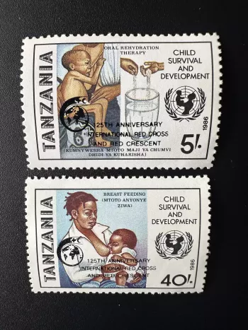 Tanzania 1988 Mi. 463 - 464 surchargé UNICEF Children Red Cross Croix Rouge