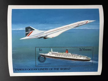 St. Vincent 1990 Mi. Bl. 105 surchargé Rotary Club Concorde Queen Elizabeth 2