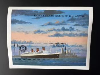St. Vincent 1990 Mi. Bl. 104 Aufdruck Rotary Club RMS Queen Mary Passagierschiff