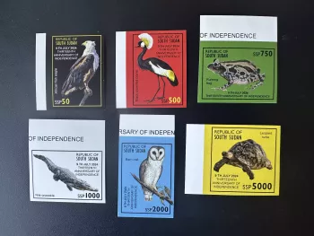 Südsudan 2024 Mi. 35-40 ND Fauna Raubvögel Frosch Eule Vögel