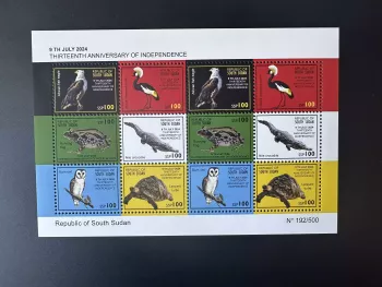 Südsudan 2024 Mi. 41-46 Fauna Greifvögel Frosch Eule Vögel