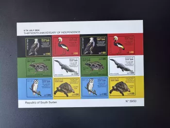 Südsudan 2024 Mi. 41-46 ND Fauna Greifvögel Frosch Eule Vögel