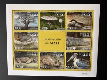 Mali 2021 Mi. ? Block Biodiversität Fauna Pilz Krabbe Schlange Schildkröte