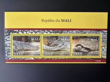 Mali 2021 Mi. ? Block Biodiversität Reptilien Schlange Schildkröte Krokodil