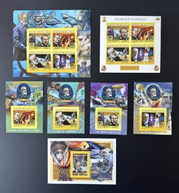 Burundi 2014/2015 Mi. 3532 - 3535 Bl. 529 532 IMPERF Jules Verne Space Requin