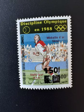 Comores 1994 / 1995 Mi. 1098 150F Jeux Olympiques Seoul 1988 Tennis Surchargé