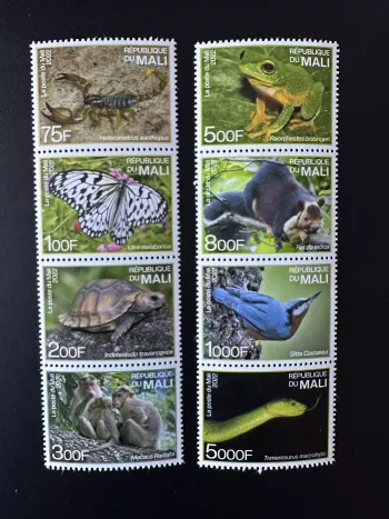 Mali 2022 Mi. ? Endemische Fauna Indien Schildkröte Vogel Schlange Schmetterling