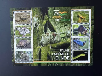 Mali 2022 Mi. Bl. ? Endemische Fauna Indien Schildkröte Vogel Frosch