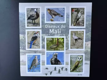 Mali 2022 Mi. Bl.? IMPERF Birds Ostrich Duck Raptor Eagle Owl