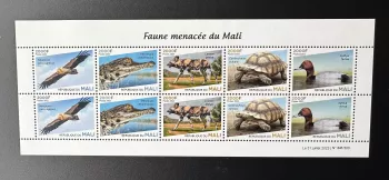 Mali 2023 Mi.? M/S Endangered wildlife bird duck turtle crocodile raptor