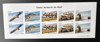 Mali 2023 Mi.? M/S IMPERF Endangered fauna bird duck Raptor turtle
