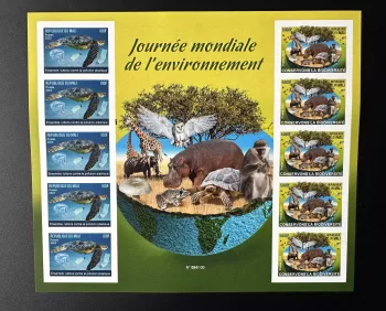 Mali 2023 Mi. ? Block ND Umwelt Fauna Vogel Schildkröte Eule Affe Pilz