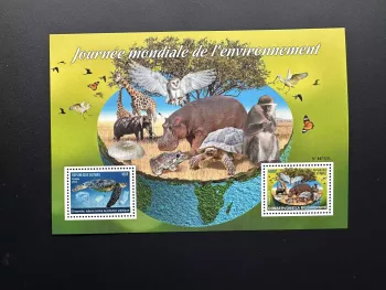 Mali 2023 Mi. Bl. ? Umwelt Fauna Vogel Schildkröte Eule Affe Pilz