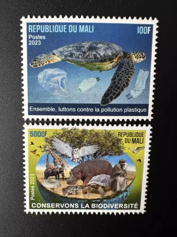 Mali 2023 Mi.? Umwelt Fauna Vogel Schildkröte Eule Affe Pilz