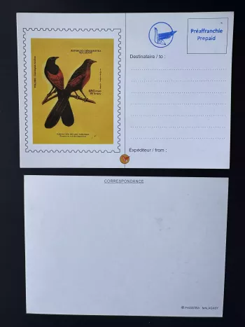 Madagascar 1987 ? Mi. 1049 surcharge locale Entier Postal Stationery Oiseau