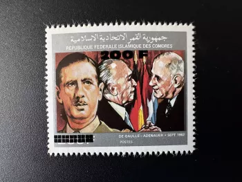 Comores 1996 Mi. 1136 200F / 250F Général de Gaulle Adenauer Drapeau Surchargé