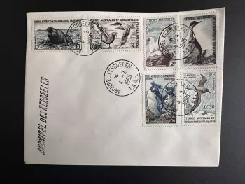 TAAF 1965 Brief "Galliéni" 6 Werte Kerguelen-Archipel 04.02.1965