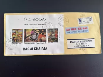 Ras Al Khaima 1970 Mi. 392 B—394 B (Bl.) Registered letter Gauguin Government