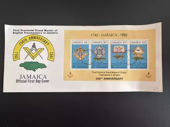 Jamaica 1992 FDC Mi. Bl. 36 franc-maçons freemasonry Master Freemasonry