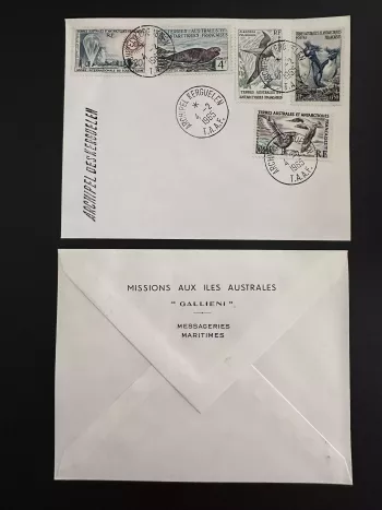 TAAF 1965 Brief "Galliéni" 5 Werte Kerguelen-Archipel 04.02.1965