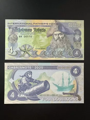 2025 Matej Gabris Gabrisnote 4 Doubloons Pirate Roberts Father's Day SPECIMEN