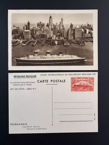 France 1939 YT 299-CP1 Stationery Cruise Ship Normandy United States New York
