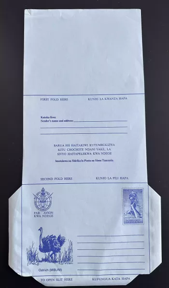 Tanzania Aerogram Air letter stationery Postal Ostrich Austria Strauß