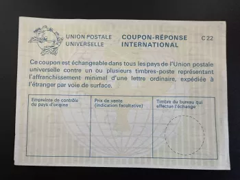 UPU Union Postale Universelle type Lausanne C22 COUPON-REPONSE IRC IAS CRI