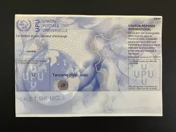 Tansania UPU Austauschmarke "1800/=" ANTWORTSCHEIN IRC IAS CRI