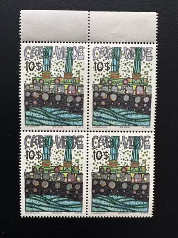 Cabo Cape Verde 1982 Mi. III block of 4 unissued Hundertwasser steamer boat art