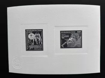 Tchad 1982 Mi. 924 - 925 Epreuve d'Artiste Collective JO Los Angeles 1984 noir