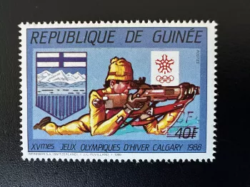 Guinea 1987 Mi. 1149 ROT Aufdruck 50F auf 40F Calgary 1988 Olympische Spiele