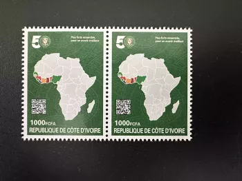 Côte d'Ivoire 2026 paire CEDEAO 50 ans carte Afrique drapeaux anniversaire