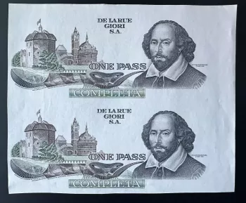 GIOR-142b Test Note De La Rue Giori S.A. One Pass Complete Shakespeare uncut
