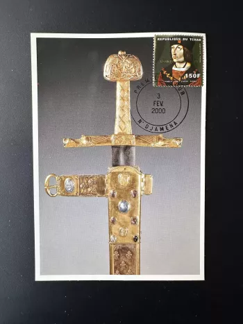 Tchad 1999 Mi. 1942 carte maximum card épée royale médiévale art Charles VIII