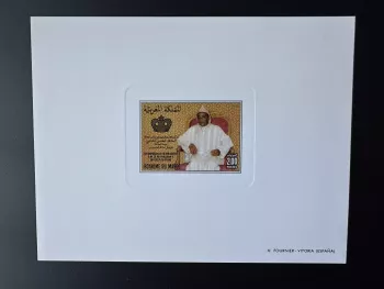 Maroc 1986 Mi. 1086 épreuve de luxe Roi Hassan II couronne royale costume trône