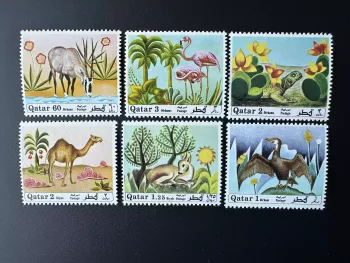Qatar 1971 Mi. 445 - 450 Faune Flore Animaux Gazelle Oiseau Tortue Chameau