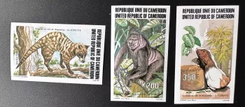 Cameroun 1983 Mi. 1019 - 1021 non dentelé Faune Animaux Civette Gorille