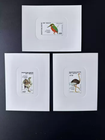 Mali 1985 Mi. 1046 - 1048 épreuve de luxe Oiseau Martin Pêcheur Audubon Autruche