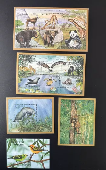 Tanzanie 1998 Mi. 2964-2669 Bl. 399-401 Espèces en voie de disparition Animaux