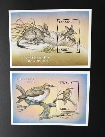 Tansania 1999 Mi. Bl. 436-439-7 Fauna Bandicoot Taube Grenada Vögel