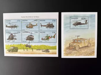 Tanzanie 1999 Mi. 3550 - 3555 Bl. 475 Hélicoptères Militaires Combat Véhicules