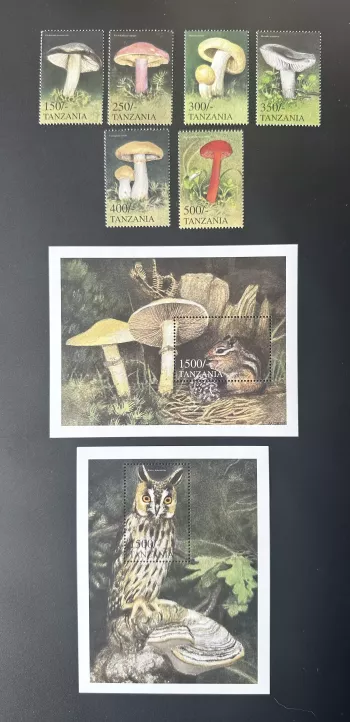Tanzania 1999 Mi. 3785-3790 Bl. 501-502 Mushrooms Wildlife Owl Squirrel Nature
