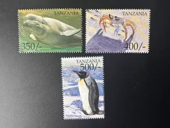 Tanzania 1999 Mi. 3861-3863 Marine fauna whale beluga ghost crab penguin