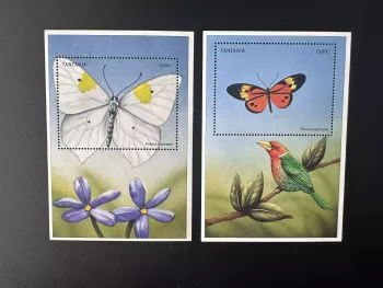Tanzanie 1999 Mi. Bl. 514 - 515 Papillons Fleurs Oiseaux Faune Insectes Nature