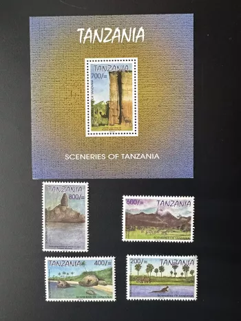 Tanzania 2001 Mi. 4046-4049 Bl. 535 Landscapes Mountains Lakes Parks Animals
