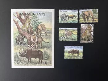 Tanzanie 2003 Mi. 4088 - 4092 Bl. 543 Animaux Géants Elephant Lion Leopard