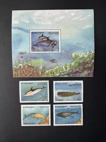 Tanzania 2003 Mi. 4117 - 4120 Bl. 549 Marine fauna Dolphins Whale Dugong