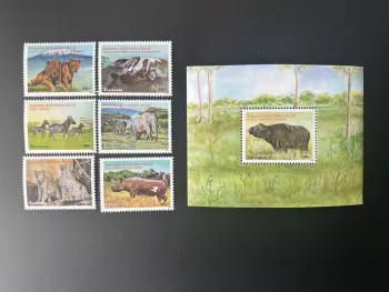 Tanzanie 2004 Mi. 4137 - 4142 Bl. 554 Faune Africaine Lions Éléphants Zèbres